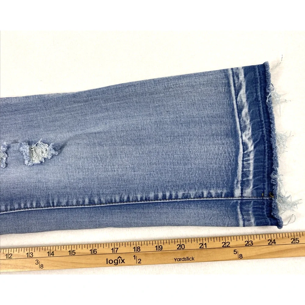 Almost Famous Jeans‎ Juniors Size 9 Medium Wash Denim Destroyed Mid Rise Raw Hem
